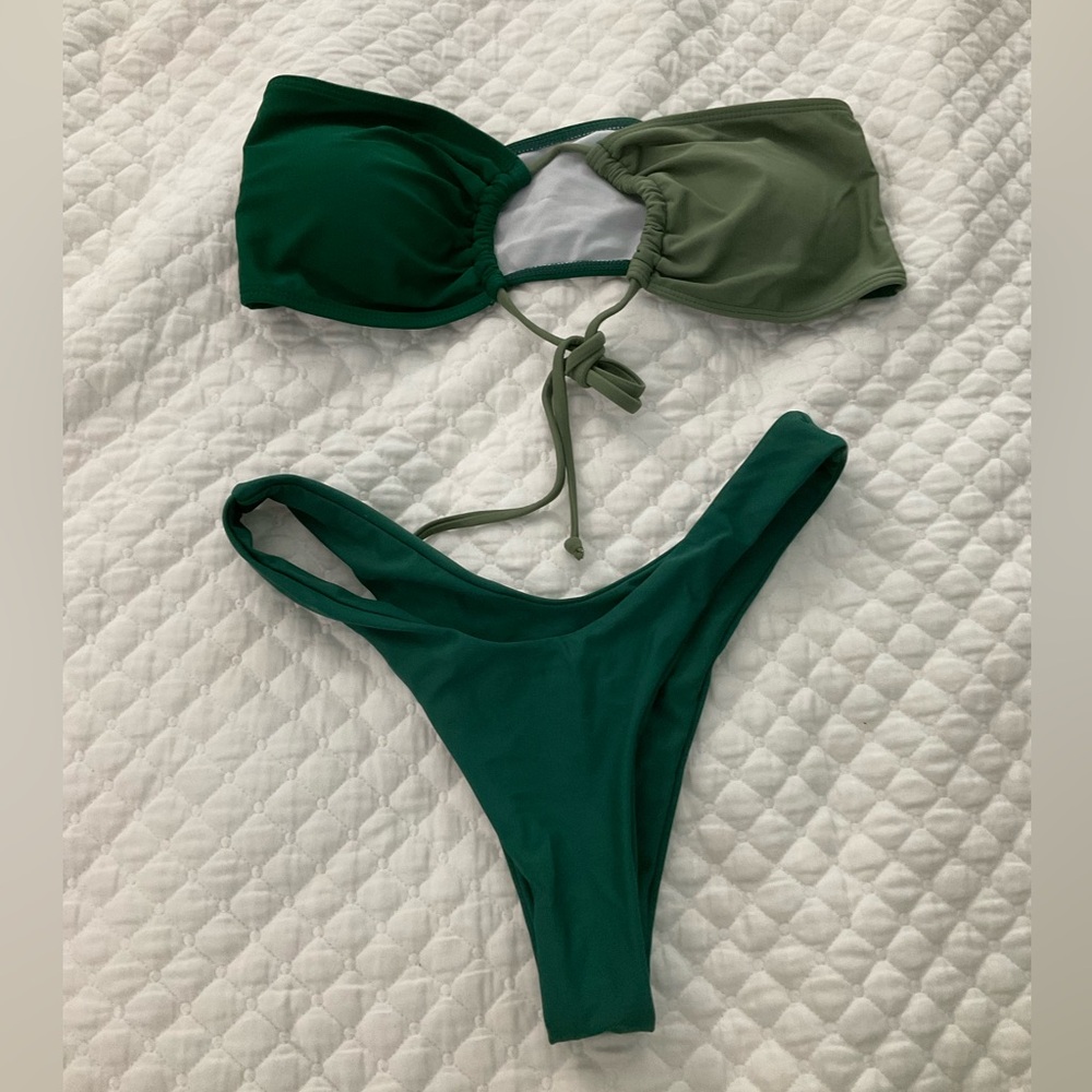 Green Two-Tone Bikini Set